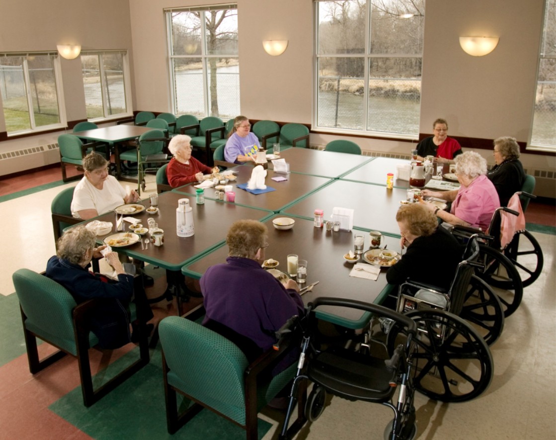 Residents in the dining area at Appletree Court 